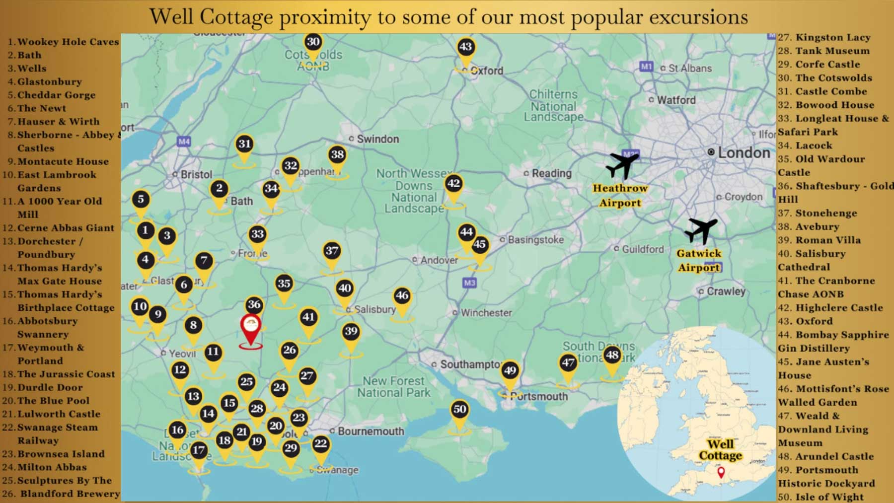 Map of excurions in the UK for visitng from the US