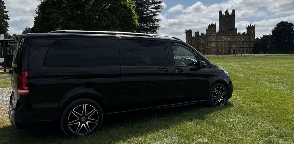 photo of van at Highclere Castle to depict fully hosted England vacation