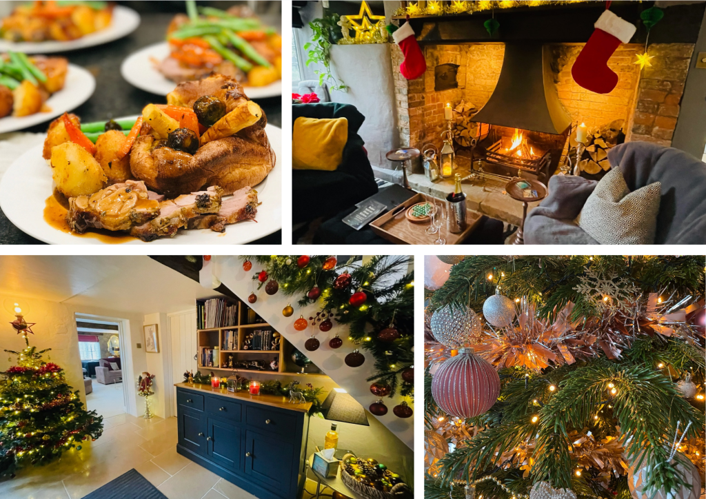 collage of festive food and decorations in Well Cottage collage of festive food and decorations in Well Cottage