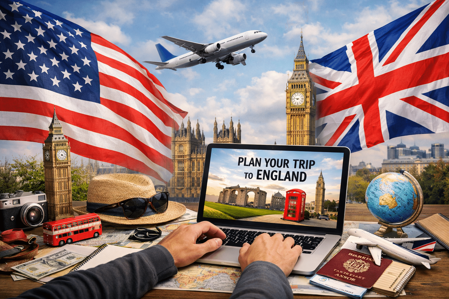 graphic to illustrate planning an English vacation from America